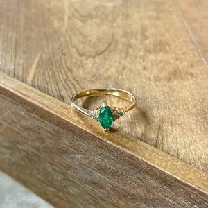 10k Yellow Gold Emerald Marquise Ring with diamonds